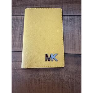Michael Kors Wallet Mens Yellow Bifold Recycled Leather Card Holder MK Logo New